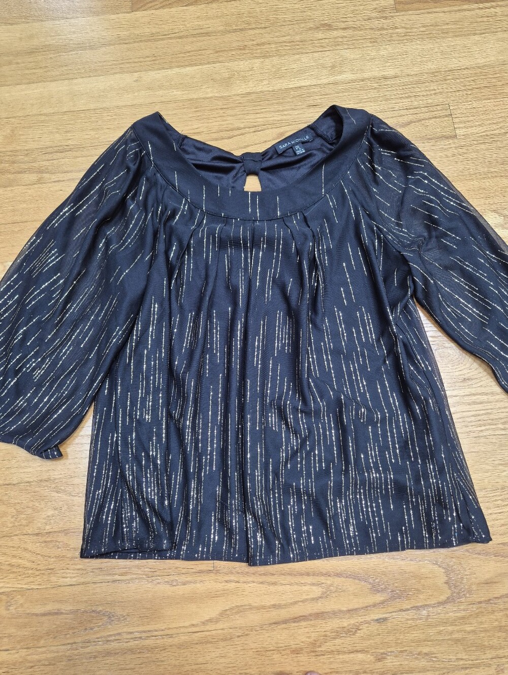 Sara Michelle Women's Black & Gold Metallic Shimmer Blouse Size Petite Large PL